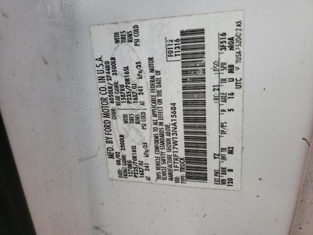 Photo 10 from auction – 2003 FORD F150 with VIN 1FTRF17W13NA15684