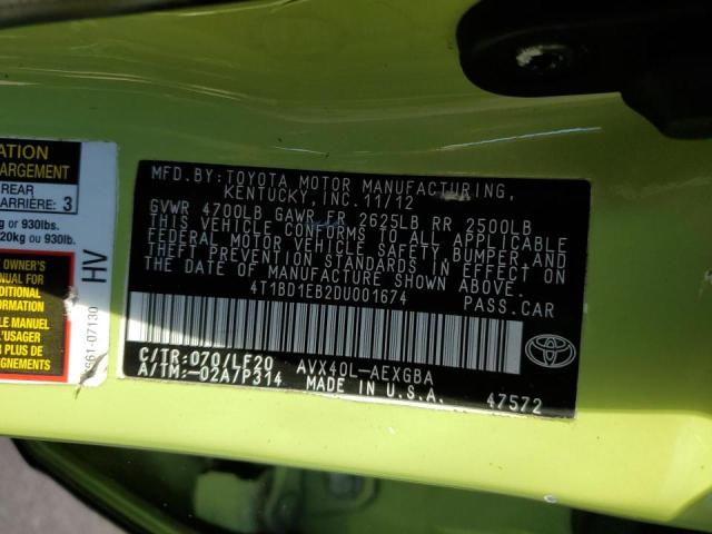 Photo 10 from auction – 2013 TOYOTA AVALON HYB with VIN 4T1BD1EB2DU001674