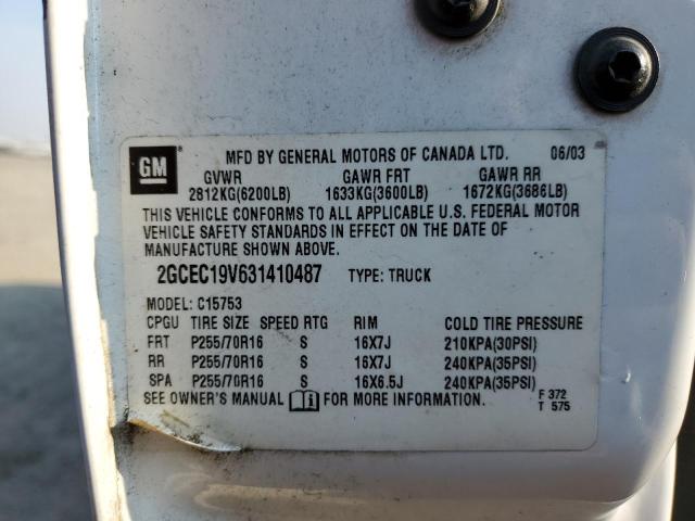 Photo 10 from auction – 2003 CHEVROLET SILVERADO with VIN 2GCEC19V631410487