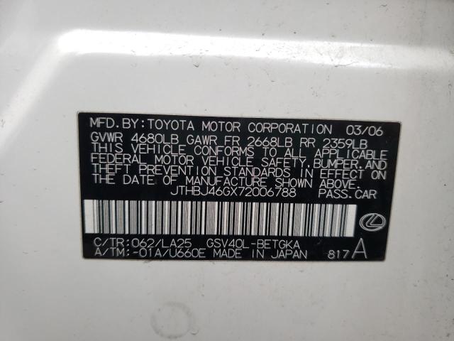 Photo 10 from auction – 2007 LEXUS ES 350 with VIN JTHBJ46GX72006788