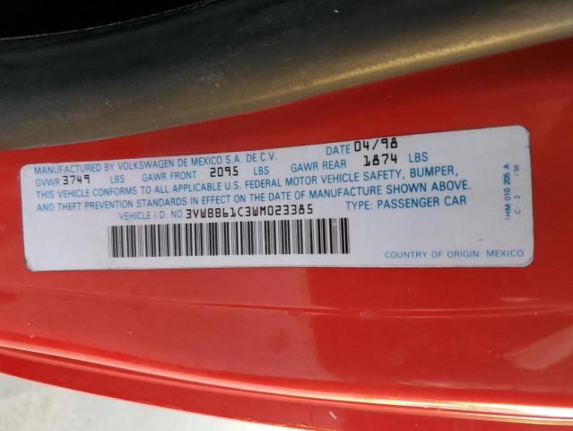 Photo 10 from auction – 1998 VOLKSWAGEN BEETLE with VIN 3VWBB61C3WM023385