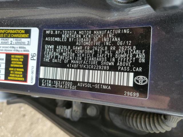 Photo 10 from auction – 2012 TOYOTA CAMRY BASE with VIN 4T4BF1FK3CR229289