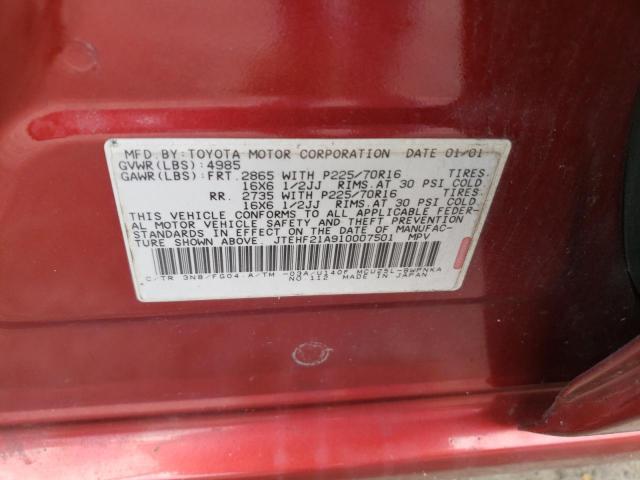 Photo 10 from auction – 2001 TOYOTA HIGHLANDER with VIN JTEHF21A910007501
