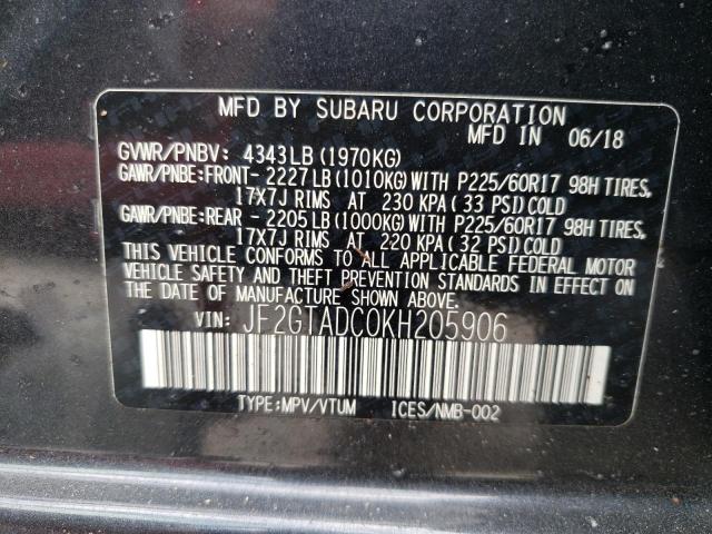 Photo 10 from auction – 2019 SUBARU CROSSTREK with VIN JF2GTADC0KH205906