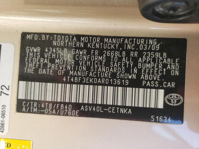 Photo 10 from auction – 2010 TOYOTA CAMRY BASE with VIN 4T4BF3EK0AR013619
