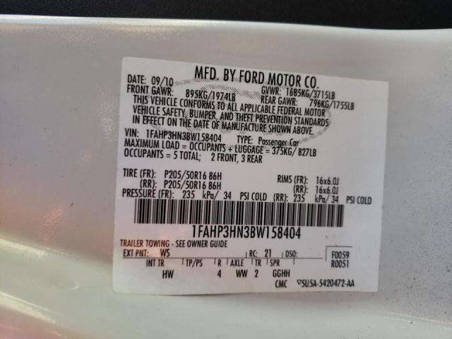 Photo 10 from auction – 2011 FORD FOCUS SEL with VIN 1FAHP3HN3BW158404
