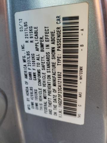 Photo 10 from auction – 2012 HONDA ACCORD LX with VIN 1HGCP2F33CA121692