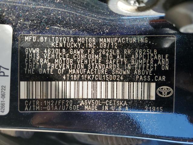 Photo 10 from auction – 2012 TOYOTA CAMRY BASE with VIN 4T1BF1FK7CU150024