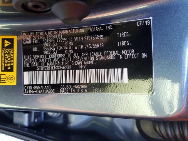 Photo 10 from auction – 2019 TOYOTA HIGHLANDER with VIN 5TDYZRFH3KS346232