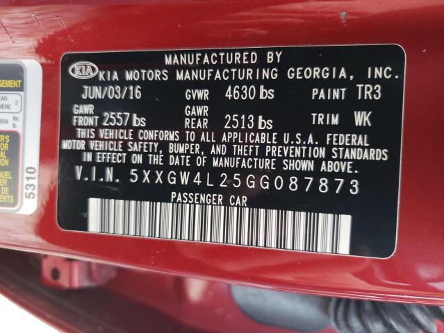Photo 10 from auction – 2016 KIA OPTIMA SX with VIN 5XXGW4L25GG087873