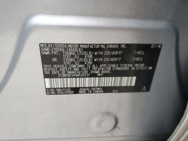 Photo 10 from auction – 2016 TOYOTA RAV4 XLE with VIN 2T3RFREV4GW520237