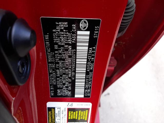 Photo 10 from auction – 2012 TOYOTA CAMRY BASE with VIN 4T1BF1FK6CU555775
