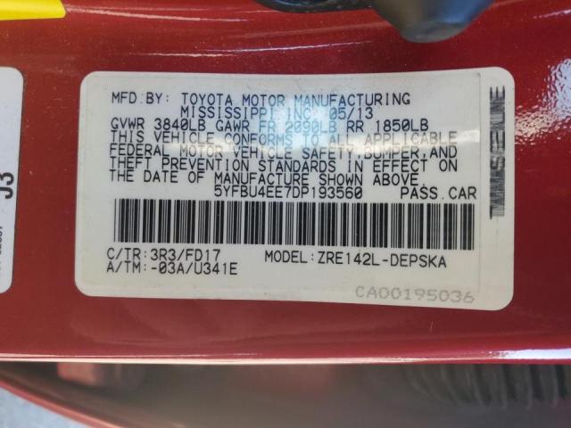 Photo 10 from auction – 2013 TOYOTA COROLLA BA with VIN 5YFBU4EE7DP193560