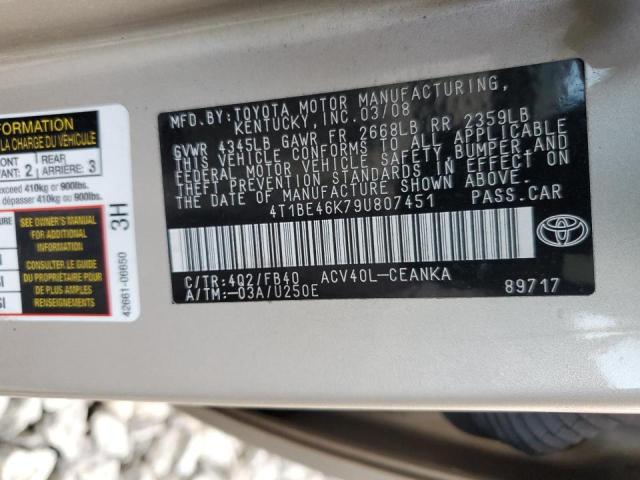 Photo 10 from auction – 2009 TOYOTA CAMRY BASE with VIN 4T1BE46K79U807451