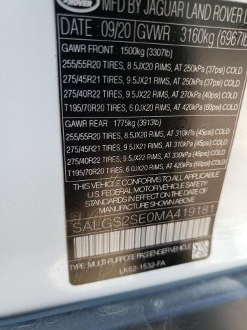 Photo 10 from auction – 2021 LAND ROVER RANGE ROVE with VIN SALGS2SE0MA419181