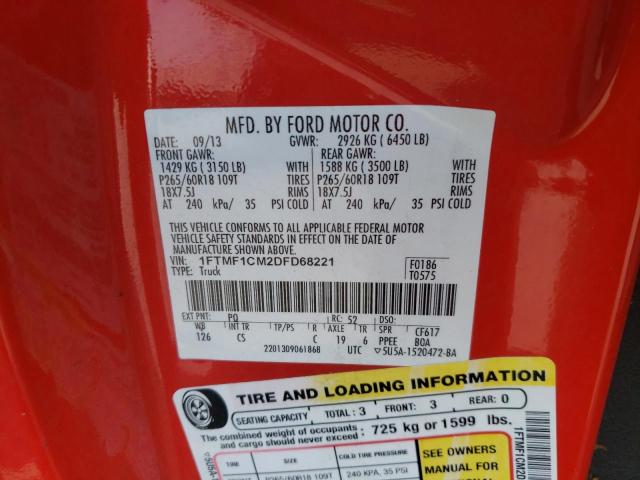 Photo 10 from auction – 2013 FORD F150 with VIN 1FTMF1CM2DFD68221