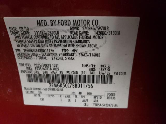 Photo 10 from auction – 2011 FORD FLEX SEL with VIN 2FMGK5CC7BBD11756
