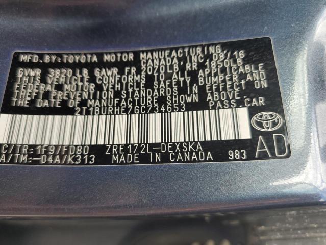 Photo 10 from auction – 2016 TOYOTA COROLLA L with VIN 2T1BURHE7GC734653