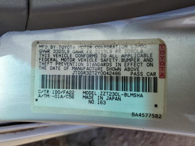Photo 10 from auction – 2000 TOYOTA CELICA GT with VIN JTDDR32T2Y0042486