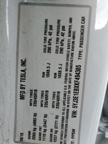 Photo 10 from auction – 2019 TESLA MODEL 3 with VIN 5YJ3E1EBXKF494385