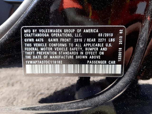 Photo 10 from auction – 2013 VOLKSWAGEN PASSAT S with VIN 1VWAP7A37DC118162