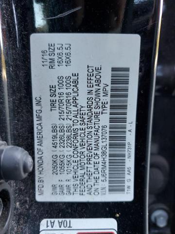 Photo 10 from auction – 2016 HONDA CR-V LX with VIN 5J6RM4H38GL137076
