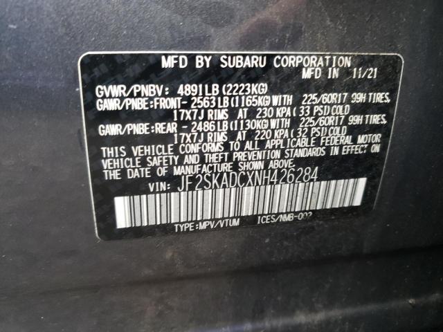 Photo 10 from auction – 2022 SUBARU FORESTER P with VIN JF2SKADCXNH426284