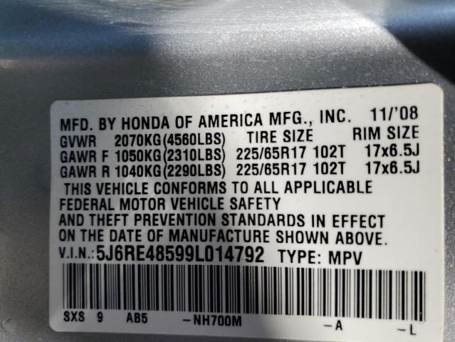 Photo 10 from auction – 2009 HONDA CR-V EX with VIN 5J6RE48599L014792