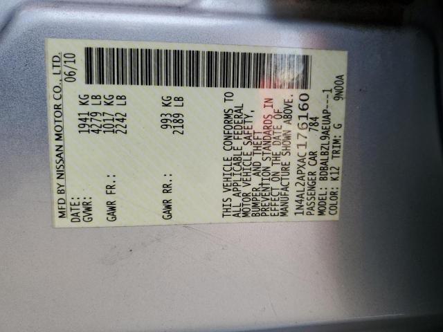 Photo 10 from auction – 2010 NISSAN ALTIMA with VIN 1N4AL2APXAC176160