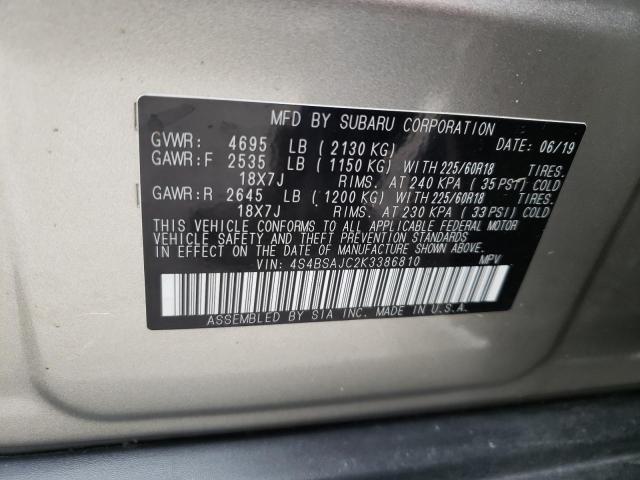 Photo 10 from auction – 2019 SUBARU OUTBACK 2. with VIN 4S4BSAJC2K3386810