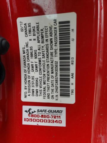 Photo 10 from auction – 2017 HONDA CIVIC LX with VIN 2HGFC4B57HH305652