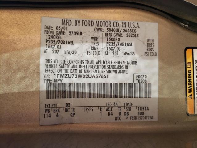 Photo 10 from auction – 2002 FORD EXPLORER X with VIN 1FMZU73W02UA57651