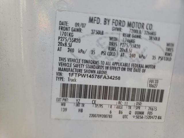 Photo 10 from auction – 2008 FORD F150 SUPER with VIN 1FTPW14578FA34258