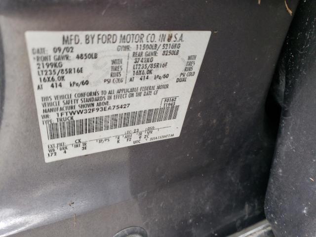 Photo 10 from auction – 2003 FORD F350 SUPER with VIN 1FTWW32F93EA75427