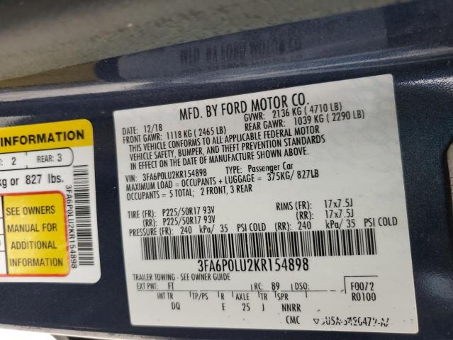 Photo 10 from auction – 2019 FORD FUSION SE with VIN 3FA6P0LU2KR154898
