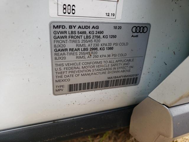 Photo 10 from auction – 2021 AUDI Q5 PREMIUM with VIN WA1BAAFY4M2020197