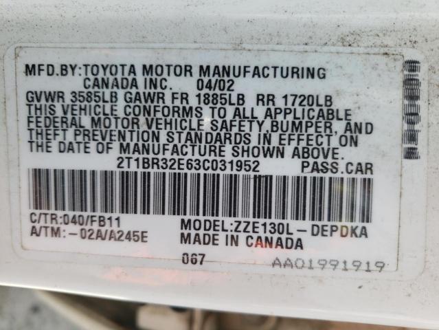 Photo 10 from auction – 2003 TOYOTA COROLLA CE with VIN 2T1BR32E63C031952