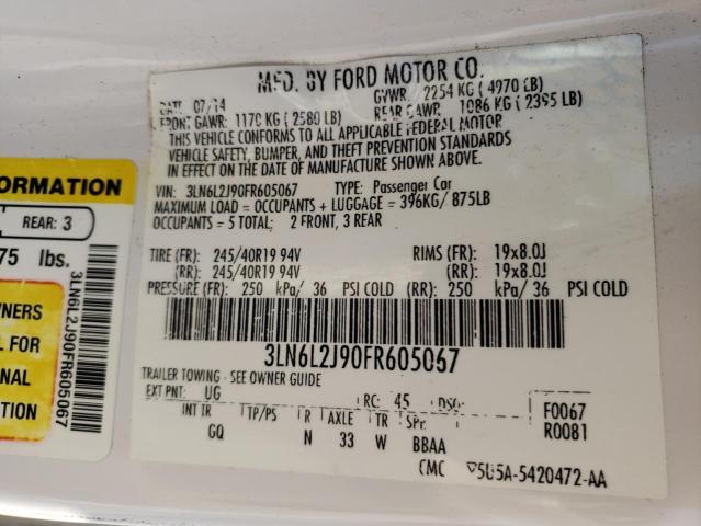 Photo 10 from auction – 2015 LINCOLN MKZ with VIN 3LN6L2J90FR605067