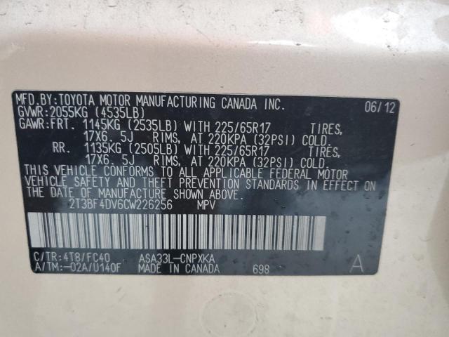 Photo 10 from auction – 2012 TOYOTA RAV4 with VIN 2T3BF4DV6CW226256
