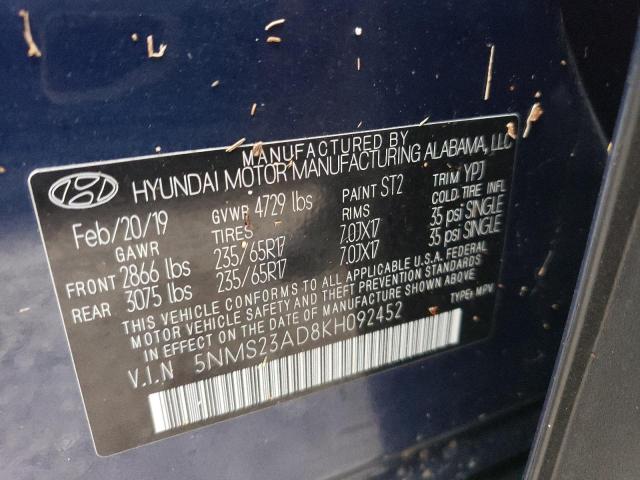 Photo 10 from auction – 2019 HYUNDAI SANTA FE S with VIN 5NMS23AD8KH092452