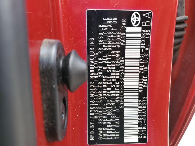 Zdjęcie 10 z aukcji – 2016 TOYOTA COROLLA L z VIN 5YFBURHE8GP548104