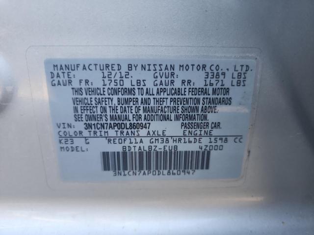 Photo 10 from auction – 2013 NISSAN VERSA S with VIN 3N1CN7AP0DL860947