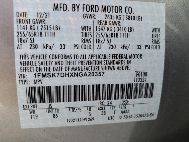 Photo 10 from auction – 2022 FORD EXPLORER X with VIN 1FMSK7DHXNGA20357
