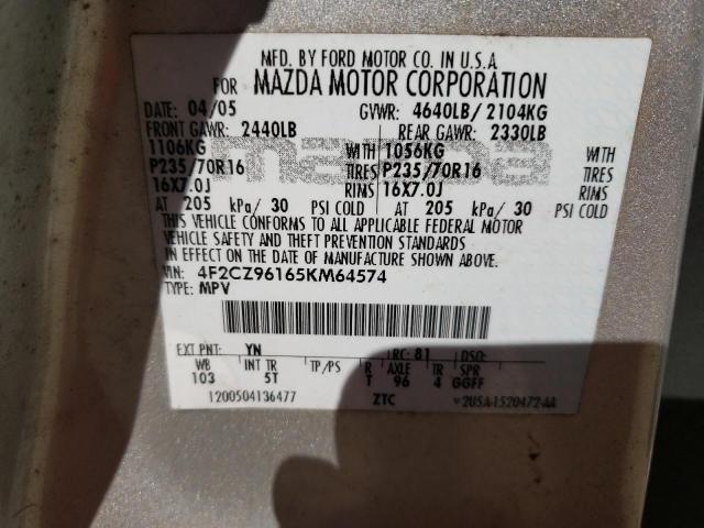 Photo 10 from auction – 2005 MAZDA TRIBUTE S with VIN 4F2CZ96165KM64574