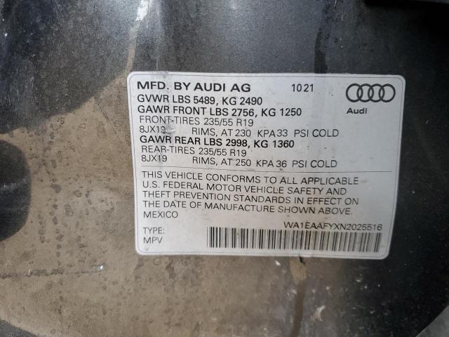 Photo 10 from auction – 2022 AUDI Q5 PREMIUM with VIN WA1EAAFYXN2025516