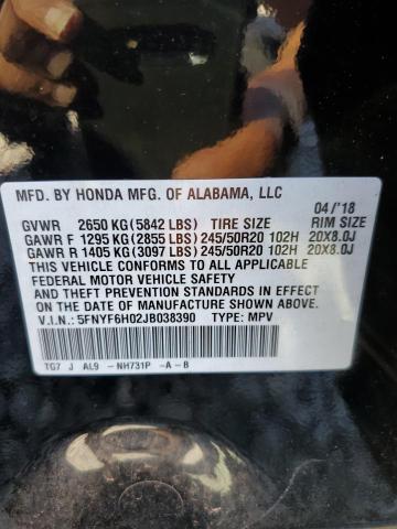 Photo 10 from auction – 2018 HONDA PILOT ELIT with VIN 5FNYF6H02JB038390