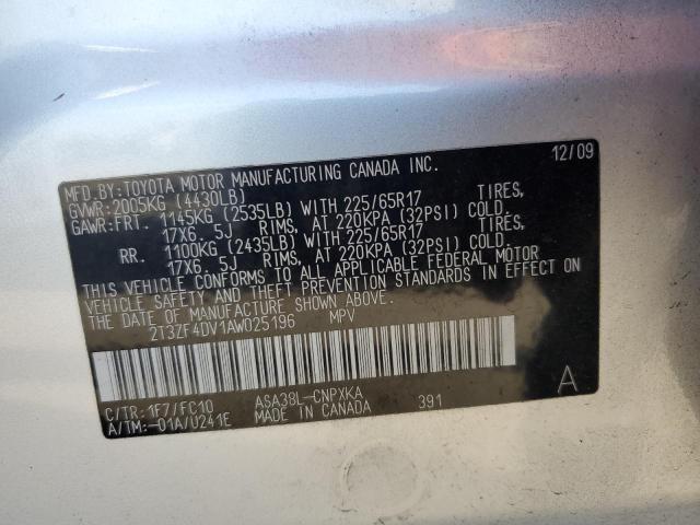 Photo 10 from auction – 2010 TOYOTA RAV4 with VIN 2T3ZF4DV1AW025196