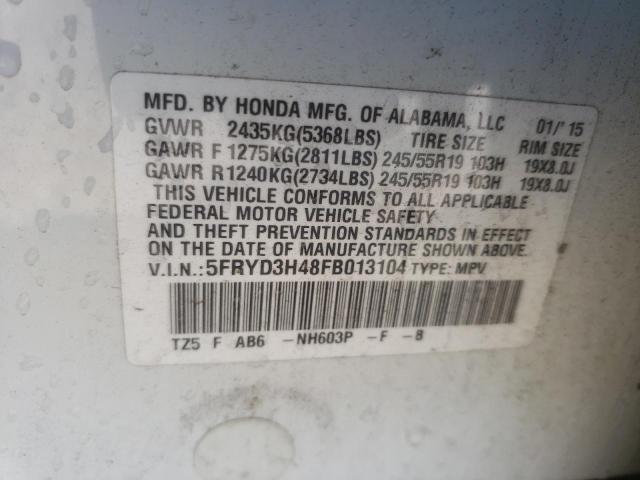 Photo 10 from auction – 2015 ACURA MDX TECHNO with VIN 5FRYD3H48FB013104