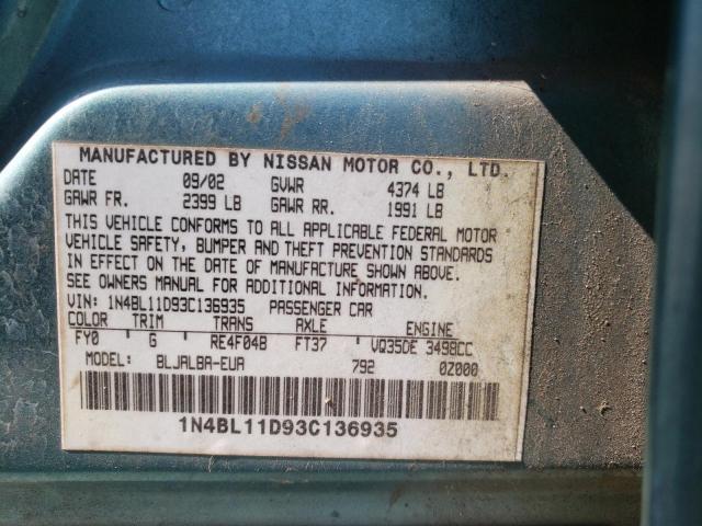 Photo 10 from auction – 2003 NISSAN ALTIMA SE with VIN 1N4BL11D93C136935