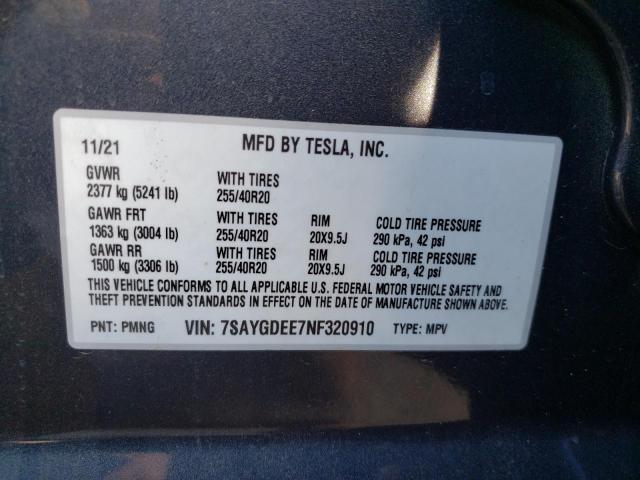 Photo 10 from auction – 2022 TESLA MODEL Y with VIN 7SAYGDEE7NF320910
